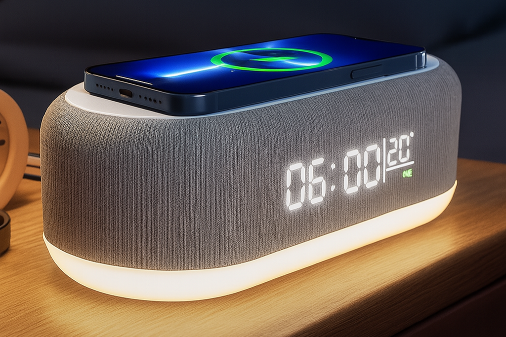 3-in-1 Wireless Charging Station with Alarm Clock &amp; Night Light