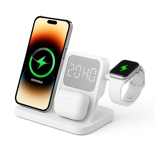 3-in-1 Wireless Charger with LED Alarm Clock &amp; Night Light